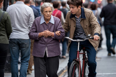 “Todos ignoraron a la anciana perdida—hasta que un adolescente en una bicicleta oxidada la llevó a casa”