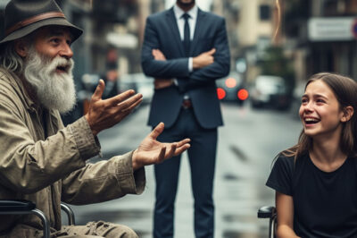 Millonario ve a un méndigo haciendo reír a su hija en silla de ruedas y cambia su vida…