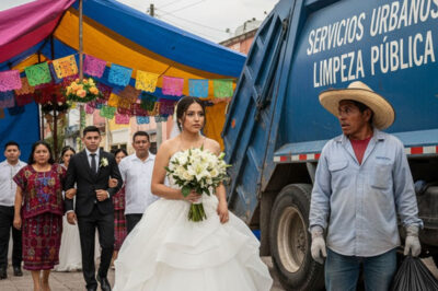 Toda la familia del novio se fue en medio de la boda al descubrir quee los padres de la novia “trabajaban recogiendo basura”. Justo en ese momento, llegó un camión de basura, del cual bajó el padre de la novia… y todos quedaron en silencio al ver lo que él traía en las manos.