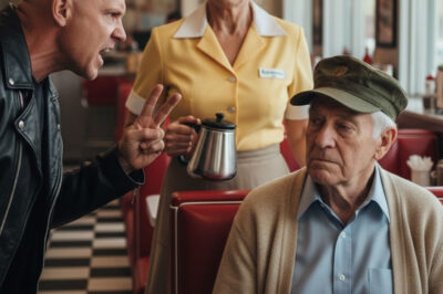 “Un motociclista intentó intimidar a un veterano de 81 años en un pequeño restaurante del pueblo… pero minutos después, el rugido de decenas de motores hizo temblar las ventanas y cambió todo.”