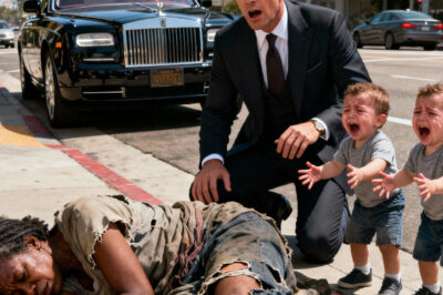 “Una mujer negra sin hogar se desplomó al borde de la carretera, sus hijos gemelos de dos años lloraban de desesperación — y cuando un multimillonario pasó por allí, quedó impactado al ver que los dos niños se parecían exactamente a él…”