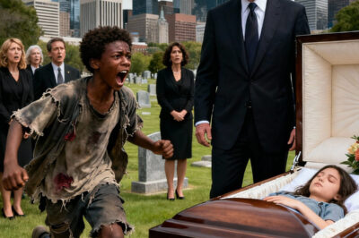 “¡Abre el ataúd! ¡Tu hija sigue viva!” — el niño negro sin hogar corrió hacia el féretro y le susurró un secreto que dejó al multimillonario en shock…