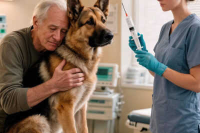 El perro abrazó [o apretó] a su dueño con sus patas por última vez antes de la eutanasia, y de repente la veterinaria gritó: «¡Alto!» — lo que pasó a continuación hizo romper a llorar a todo el personal de la clínica.