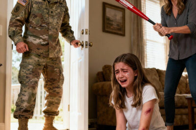 Cuando un soldado regresó a casa, presenció cómo su esposa golpeaba brutalmente a su hija. La niña sollozó: “Rompí accidentalmente la copa de vino de mi madrastra.” El hombre gritó furioso, dejando a todos a su alrededor sin palabras.