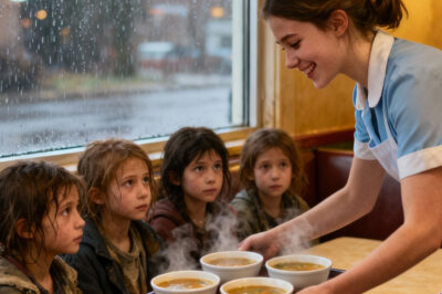 Durante casi una década, la camarera de un pequeño pueblo pagó en secreto las comidas de cuatro niñas huérfanas, sin pedir nunca nada a cambio. Pero una noche nevada, doce años después, una camioneta SUV negra se detuvo frente a su puerta…