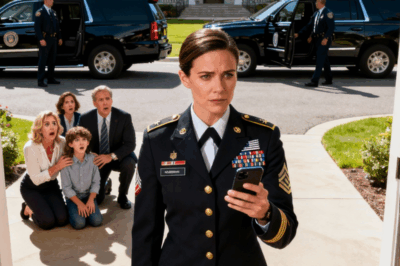 Yo —una soldado que acababa de regresar tras tres años en la frontera— fui detenida en el portón de la mansión. Mi hermana se cruzó de brazos y dijo con desprecio: “Esta familia de élite está llena de empresarios exitosos. No hay lugar aquí para una soldado pobre e insignificante como tú”. No me moví. No discutí ni di explicaciones. Simplemente saqué mi teléfono y marqué un número conocido: “Procedan”. Cinco minutos después, todos palidecieron y cayeron de rodillas, suplicándome que dijera algo. No tenían ni idea… yo nunca fui solo una “soldado común”.