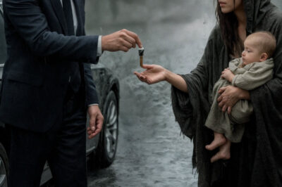 “Un millonario, mientras se dirigía al aeropuerto, vio a un mendigo con un niño bajo la lluvia ¡y le entregó las llaves de su casa! Pero cuando volvió, quedó conmocionado por lo que descubrió… ¡Dios mío!”