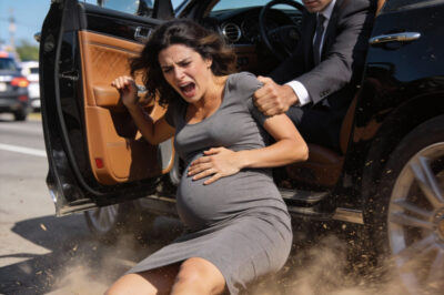 “¡Eres una vaca repugnante! ¡Por poco arruinas mi cuero Nappa! ¡Bájate ya! ¡Tu mala suerte va a infectar mi Mercedes!” La voz de mi marido explotó en la oscuridad del callejón cuando clavó los frenos y me agarró para arrojarme fuera del coche—yo, con ocho meses de embarazo—directamente sobre el suelo frío, como si no fuera más que basura. Antes de que pudiera incorporarme, él ya había pisado el acelerador, alejándose a toda velocidad y gritando que yo “contaminaba” su preciado automóvil… ignorando por completo que, en el mismo momento en que me dejó atrás, la cuenta regresiva para su caída acababa de comenzar.