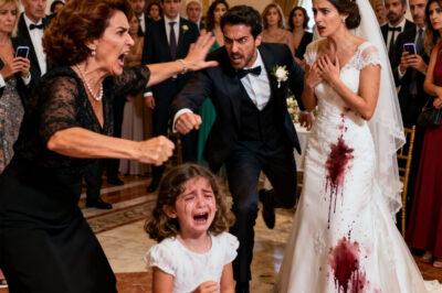En la boda de mi hermana, la música paró de repente cuando mi madre le dio una bofetada a mi pequeña. “¡¿Por qué derramaste vino en el vestido de novia?!”, gritó, y su voz resonó por todo el salón. El novio de mi hermana se abalanzó sobre nosotros, con la ira encendida en los ojos. “¡Pagarás por lo que has hecho!”. Mi hija temblaba, con lágrimas corriendo por sus mejillas. “¡Yo no lo hice! ¡Por favor, créeme!”, gritó. Pero nadie lo hizo. Los invitados susurraban, los flashes de las cámaras y mi familia me miró con disgusto. Entonces, un camarero habló nervioso: “Señora… podemos revisar las grabaciones de seguridad”. En ese momento, la mirada de suficiencia de mi madre se desvaneció y el rostro del novio palideció.