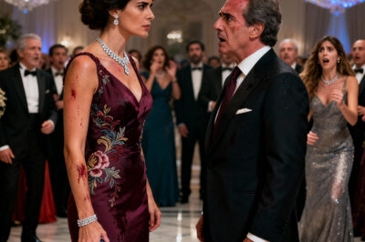 En la gala exclusiva para multimillonarios, pillé a mi marido con el brazo alrededor de la cintura de la hija de un magnate. Cuando le pregunté: “¿Qué haces?”, me empujó al suelo y me salpicó el vestido con su bebida. “¡Me estás avergonzando! Vete a casa, mi nivel está aquí”. El magnate rió entre dientes. “Tu mujer parece una empleada doméstica”. Me levanté, sacudí el vino como si fuera polvo y saqué el teléfono. “Cancela el contrato”. La sala se quedó en silencio al instante. En un instante, la “sirvienta” de la que se burlaban estaba a punto de acabar con todo su imperio multimillonario