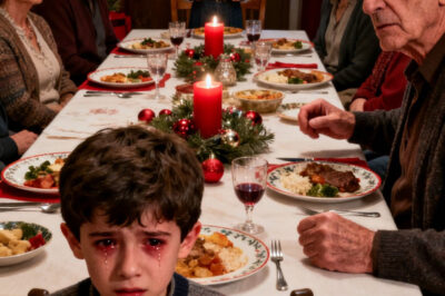 En la cena de Navidad, mi suegro agarró del brazo a mi hijo de siete años, lo retorció hasta que crujió y luego lo abofeteó. “Por derramar agua,” dijo, mientras el resto de la mesa seguía pasando platos como si nada.