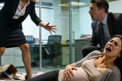 Entré en la oficina de mi esposo para sorprenderlo con el almuerzo y lo encontré besando apasionadamente a otra mujer. Cuando lo confronté, ella me atacó y pateó mi vientre de ocho meses de embarazo. Mi esposo se rió… y fue entonces cuando la puerta se abrió y sus rostros se desplomaron.